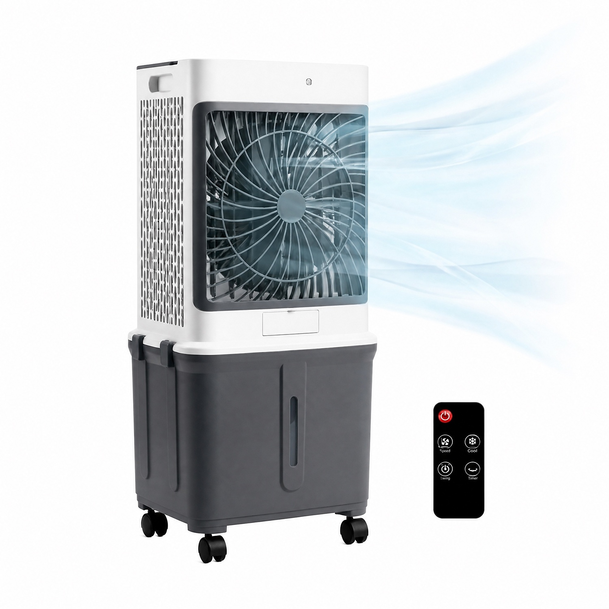 EdenDirect 3531 CFM 3 in 1 Evaporative Air Cooler, 3 Speed Portable Swamp Cooler, 9.25 Gal Water Tank, Remote Control, 4H Timer, Oscillation, 4 Ice Packs, Rolling Wheels